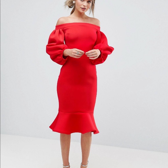 Red Fashion mermaid scuba  cocktail pephem dress - Picture 2 of 3